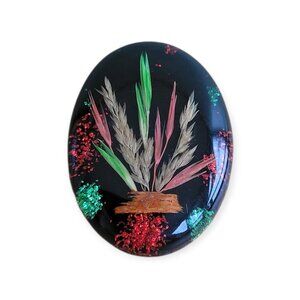 Vintage 1960s Resin Botanical Brooch With Wheat Oat Inspired Natural Inclusions